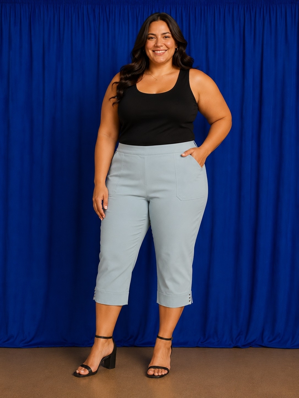 Alfred Dunner Plus Size Cropped Pull-On Pants in Light Aqua Size 14